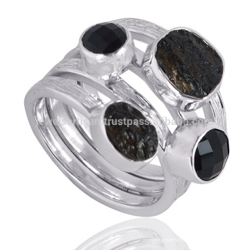 Bague élégante en gros à la mode Black Onyx Gemstone 925